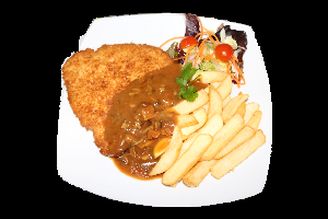 Milanesa de pollo con salsa champi Milanesa de pollo con salsa champi